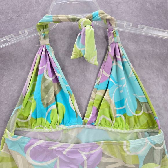 Anne Klein Green Floral Halter Swimwear Tankini Tank Top Medium M 8 - Picture 6 of 7